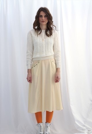 VINTAGE MIDI SKIRT IN CREAM COLOUR WITH FLOWERS EMBROIDERED
