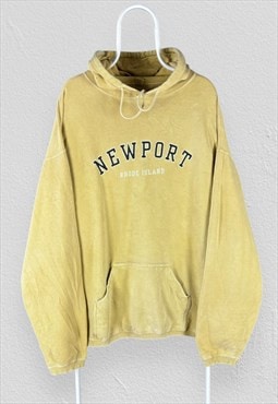 Vintage Yellow Heavyweight Hoodie Spell Out Mens XL