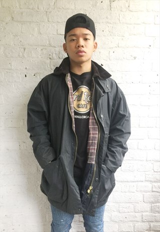 HUNTER/WAX CORDUROY COLLAR OVERCOAT/PARKA (1990'S/BLACK)