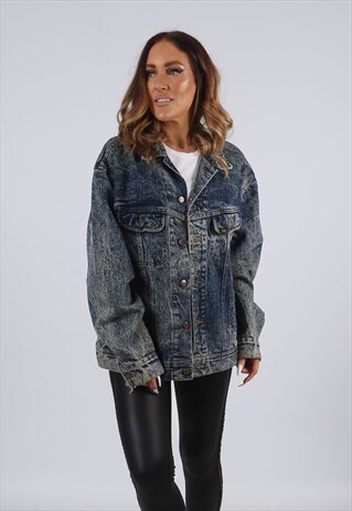 VINTAGE LEE DENIM JACKET OVERSIZED ACID WASH UK 18 XXL (J3H)