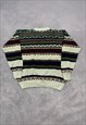 VINTAGE KNITTED JUMPER ABSTRACT PATTERNED GRANDAD SWEATER