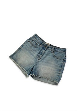 Vintage 90s high waisted denim shorts in blue with raw hem