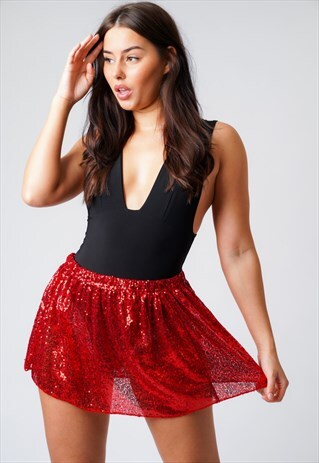 RED SEQUINS SHORT MICRO MINI SKIRT