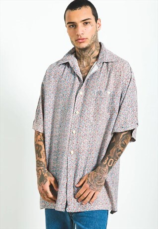 VINTAGE 80S CRAZY PRINT SHORT SLEEVES SHIRT / S5547