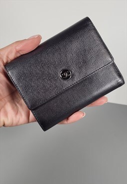 Chanel vintage metallic dark grey leather wallet. Authentic 