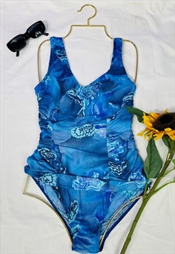 Vintage 90's Ruched Abstract Patterned Swimsuit