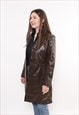 VINTAGE LEATHER TRENCH, 90S BROWN LEATHER JACKET WOMEN FALL