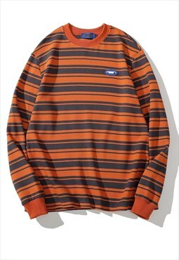 Horizontal stripe top line print thin sweatshirt in orange 