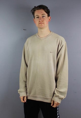 VINTAGE NIKE SWEATSHIRT IN BROWN WITH EMBROIDERED SWOOSH LOG