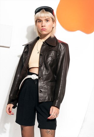 LEATHER JACKET 70S VINTAGE COAT IN BROWN