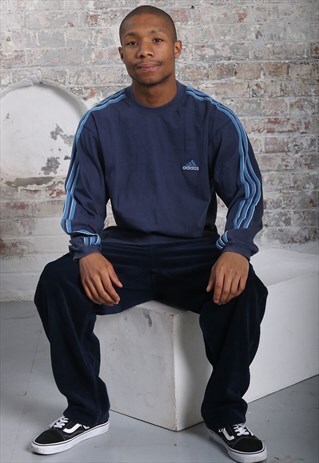 VINTAGE ADIDAS LONG SLEEVED LOGO T-SHIRT BLUE