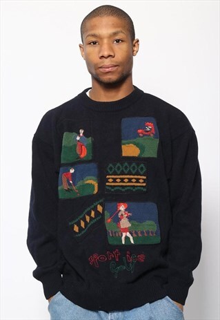 VINTAGE ICEBERG SPORT ICE CARTOON WOOL JUMPER BLUE