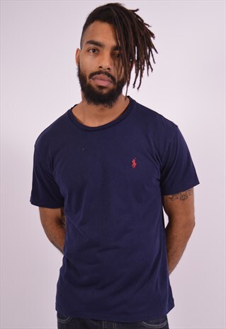 POLO RALPH LAUREN MENS VINTAGE T-SHIRT TOP SMALL BLUE 90S