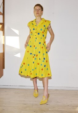 Vintage 80s yellow spotted dress