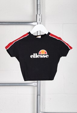 Vintage Ellesse T-Shirt in Black Cropped Lounge Tee UK 4