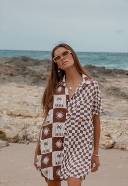 Palma Checkerboard Ladies Shirt Dress Swim Coverup