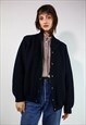VINTAGE 90'S KNIT WOOL BOMBER JACKET CARDISGAN IN NAVY BLUE 
