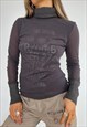 VINTAGE Y2K MESH TOP TURTLE NECK KNIT 90S GRUNGE LONG SLEEVE
