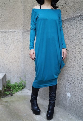 OVERSIZED TUNIC ASYMMETRICAL DRAPED LOOSE MIDI DRESS F1609