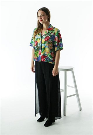 SHORT SLEEVE BOLD SHIRT / RETRO FLORAL OVERSIZED BLOUSE