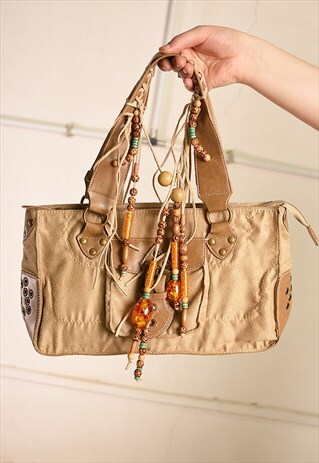 Y2K RETRO BOHO FESTIVAL BEADED FRINGED SHOULDER BAG