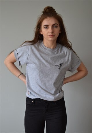 UNISEX T-SHIRT IN GREY WITH HUMMINGBIRD EMBROIDERY