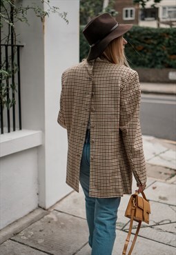"Buttoned Up/Down" Slit Back Blazer in pastel yellow check