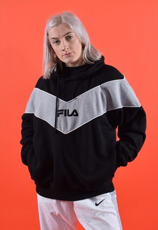 BLACK AND GREY FILA ARROW EMBROIDERED HOODIE