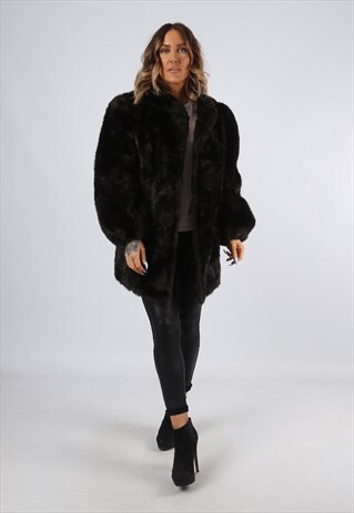 FAUX FUR COAT JACKET SHORT VINTAGE UK 16 (A92O)