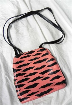 Hand Painted Gold Pink Zebra Leather Shoulder Handbag