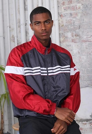 VINTAGE ADIDAS LOGO TRACK JACKET GREY RED WHITE