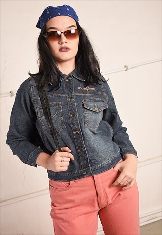 Y2K RETRO STONEWASH DENIM TEEN JACKET TOP IN BLUE