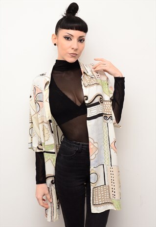 VINTAGE 90'S ABSTRACT INDIE FLORAL PATTERNED OVERSIZED SHIRT