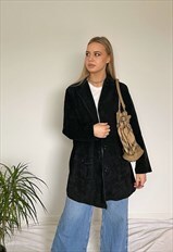 Vintage Oversized Suede Genuine Leather Blazer Long Jacket 