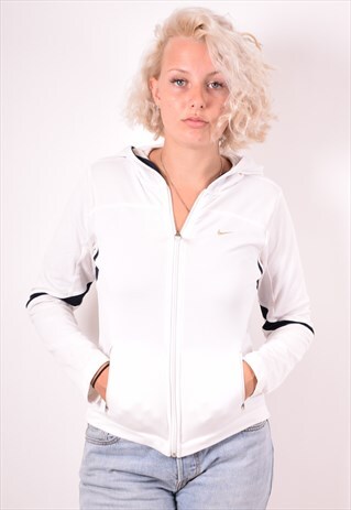 NIKE WOMENS VINTAGE HOODIE JACKET SMALL WHITE 90S