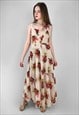 50's Vintage Cream Sheer Floral Sleeveless Midi Dress