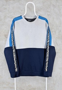Reebok Sweatshirt Pullover Taped Spell Out Blue White XL