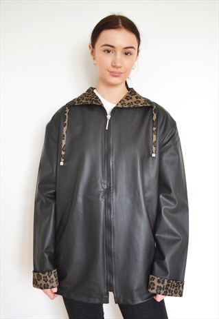 RARE VINTAGE FENDI LEAOPARD PRINT BLACK SPORTS LUXE JACKET
