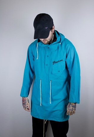 VINTAGE SMOCK JACKET IN TURQUOISE WITH TOGGLE DETAIL