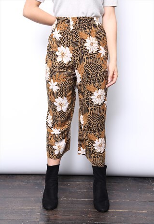 VINTAGE 90S BROWN FLORAL PRINT LOOSE TROUSERS