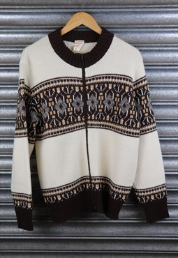 St Michael Acrylic Knit Zip Up Cardigan Jacket Cream Brown