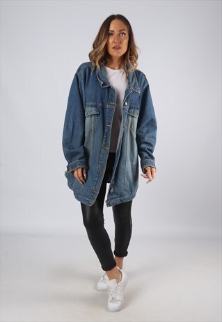VINTAGE DENIM JACKET OVERSIZED FITTED LONG UK 24-26 (CAD)