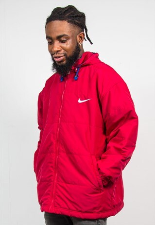 NIKE 90'S RED HOODED PUFFER COAT PUFFA JACKET