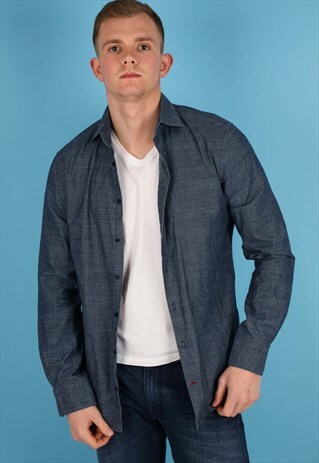 VINTAGE TOMMY HILFIGER NAVY CHECK SHIRT NS167