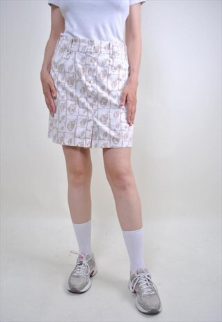 90S WHITE ABSTRACT SKORT, VINTAGE MODERNIST PRINT SHORTS