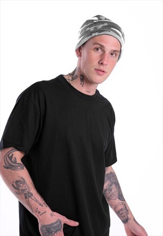 ESSENTIAL CAMOUFLAGE PATTERNED CUFF BEANIE HAT - GREY SILVER