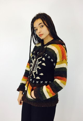 GORGEOUS COLOURFUL FESTIVAL BOHO KNITTED HOODIE