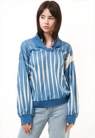 80S VINTAGE BLUE STRIPED OVERSIZED FLORAL SWEATSHIRT 596