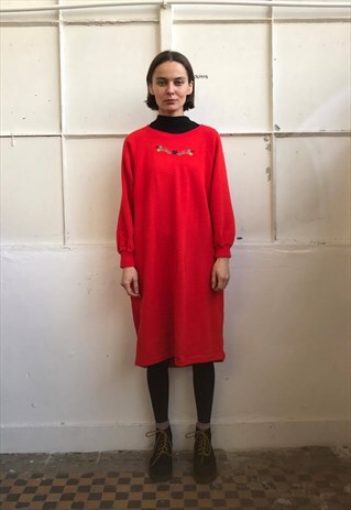 VINTAGE 90' BEAUTIFUL CUTE RED OVERSIZE DRESS