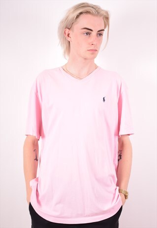 POLO RALPH LAUREN MENS VINTAGE T-SHIRT TOP XL PINK 90S